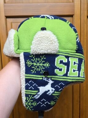 Seattle Seahawks NFL Trapper Hat Winter Trooper Cap Faux Sherpa Lined Unisex